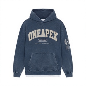 Herren Blauer Gewaschener Vintage-Hoodie Übergroßer Pullover Sweatshirt Grafik-Streetwear Fleece-Kapuzenpullover Maßgefertigte OEM-Kleidung - Product Image 1