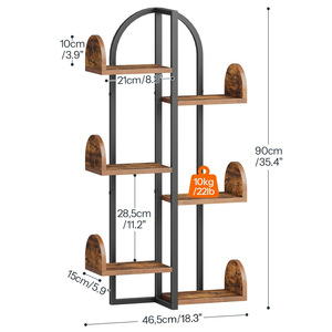 <b>Wall</b> Mounted Shelf 6 Tier Wooden Storage Rack Multifunctional <b>Display</b> Organizer For Books And Decorative Items - Product Image 3