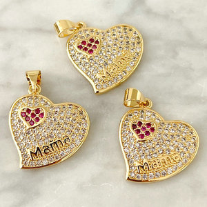 Pendentif à breloques en forme de cœur «Say <span class=keywords><strong>Word</strong></span> Mama» <span class=keywords><strong>Micro</strong></span> Pave, nouvel arrivage 2022 - Product Image 2