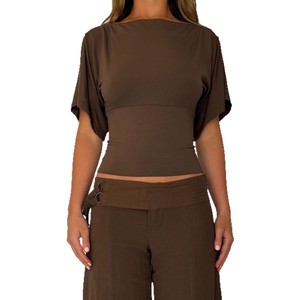 Top corto de un solo hombro para mujer, top ajustado de poliéster de color liso con volantes para deportes y turismo - Product Image 5