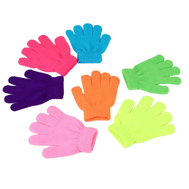 Зимние дешевые детские перчатки с логотипом под заказ, теплые вязаные волшебные перчатки, однотонные варежки для студентов, детские перчатки