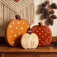 Ensemble de 3 décorations d'automne en bois en forme de citrouille, idéal pour les tables à manger, les cheminées, les étagères et les décorations de Thanksgiving au bureau