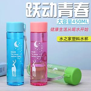 Portable Plastic Water Bottle 450Ml Deer Pattern For Students Summer Sports Cup - Product Image 1