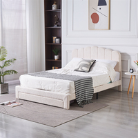 1 caja de vellón elegante para habitación, mueble con Canal, cabecero con mechones blanco CAMA doble tamaño Queen King, cajón de almacenamiento, marco de cama