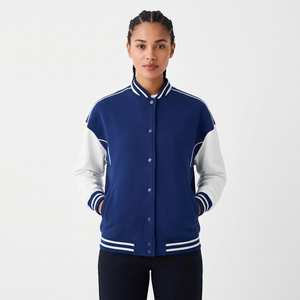 Chaqueta Varsity para Mujer, Azul y Blanca, Manga Corta, Corte Regular, 100% Algodón, Impermeable, Resistente al Viento, Transpirable, Lana y Lino - Product Image 1