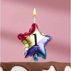 black white rainbow color glitter star number birthday candle with Star number birthday cake candle