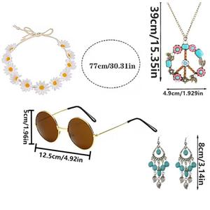 PESENAR Ensemble de vêtements hippie pour femmes-Lunettes rétro des années 1960 et 1970, collier à logo de la paix, <span class=keywords><strong>bandeau</strong></span> couronne de tournesol - Product Image 2