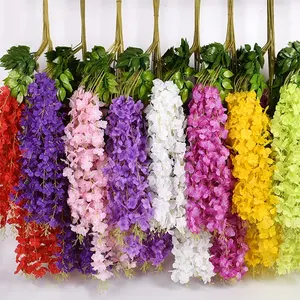 婚礼装饰丝绸兰花藤蔓紫藤灌木串人造花用于天花板紫藤吊花