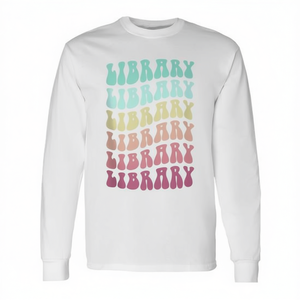 T-shirt à manches longues Library Teacher Reading Vibes, imprimé coloré, coupe unisexe - Product Image 2