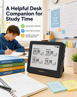 Kylendar Mini Horloge numérique électronique de 4,2 pouces, calendrier de bureau, planificateur d'étude pour professeurs et étudiants, affichage multi fuseaux horaires