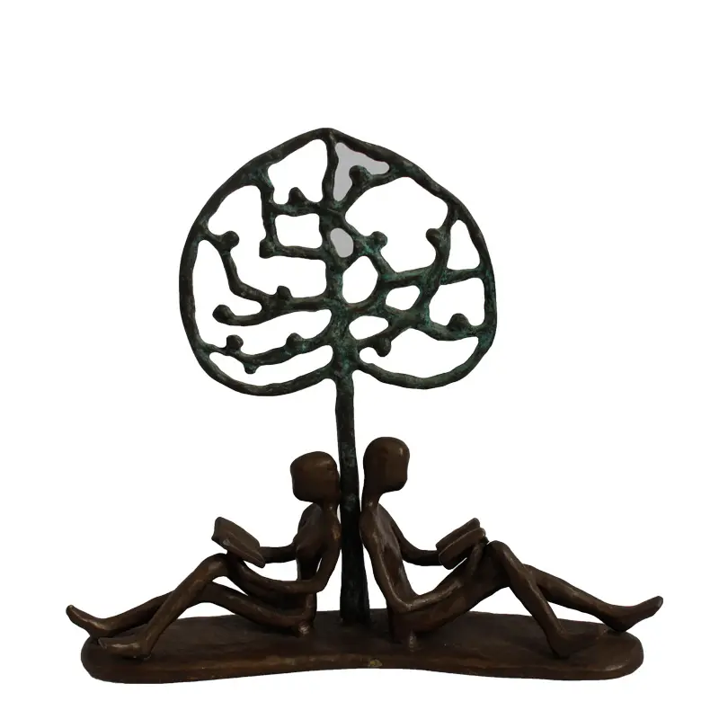 Avrupa dökme demir metal el sanatları bronz heykel sevgilisi ağacın altında aile heykel