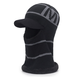 Men's Winter Knitted Balaclava Hat With Cap Windproof Warm Neck Cover Striped Design For Cycling Outdoor Activities - Product Image 1