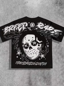 เสื้อยืดคอกลมแขนสั้นทรงหลวมสำหรับผู้ชาย ผ้าฝ้ายถัก 100% พิมพ์ลายตัวอักษรวินเทจ กันยับ ประดับคริสตัลที่คอหลัง ไม่มีขั้นต่ำในการสั่งซื้อ - Product Image 5