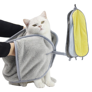 Serviette absorbante de qualité pour animaux de compagnie, en polaire corail, séchage rapide, gris, jaune, bleu, taille S - Product Image 1