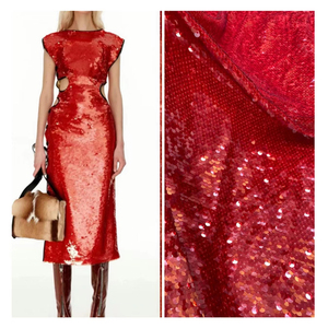<span class=keywords><strong>2025</strong></span> phổ biến cao cấp long lanh màu đỏ không thể đảo ngược cá Quy mô thêu cô dâu đám cưới Lưới ăn mặc trong suốt Sequins vải - Product Image 1
