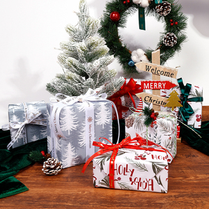 Alta calidad al por mayor 80g Navidad el árbol a cuadros papel tisú 43*300cm regalo lujo embalaje personalizado rollo de papel de regalo - Product Image 3