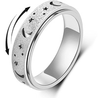 Bague anti-stress rotative en acier inoxydable dépoli motif étoile et lune, vente en gros, style assorti pour couple