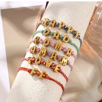 Gekleurde gevlochten DIY letter armband met 3D gouden alfabet bedels, op maat gemaakte naam geweven polskoord voor mannen, vrouwen, Valentijnsdag, paar sieraden