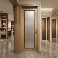 Lemari Pakaian Kayu Solid dengan Kaca Buram Vertikal, Model Slab Kayu Ringan, Cocok untuk Kamar Tidur, Hotel, dan Unit Pintu Interior