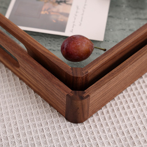 Plateaux de service en bois avec insert en verre, rectangulaires et hexagonaux, pour thé, café, desserts, pour la maison et la cuisine - Product Image 4