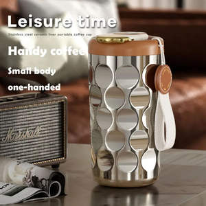 Draagbare 410Ml Geïsoleerde Thermoskoffie Mok Roestvrij Staal Intelligente Led Temperatuur Display Keramische Metalen Beker - Product Image 4