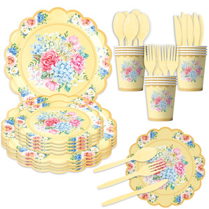 Assiettes en papier, nappes et gobelets jetables à motifs floraux de couleur <span class=keywords><strong>pastel</strong></span> pour mariage, anniversaire, thé, baby shower, décoration de fête - Product Image 2