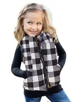 Crianças Xadrez Colete Quente com Bilhetes de Bolso Meninas Zipper Jaqueta Outwear Casaco Colete