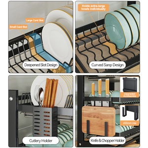 Mostrador de cocina Estante para platos de 3 niveles Estante para platos de drenaje de almacenamiento negro ensamblado sobre el fregadero con bandeja - Product Image 5