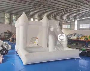 工厂销售空气蹦床蹦床婚礼白色充气弹跳屋滑梯充气充气城堡滑梯带游泳池