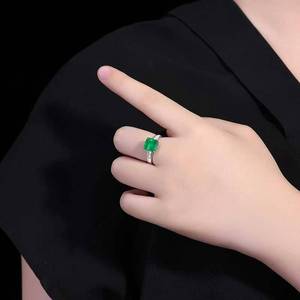 Bague solitaire en émeraude verte naturelle, or 18 carats, 14 diamants d'appoint, 0,388 ct, bijoux de fiançailles lumineux transparents - Product Image 5