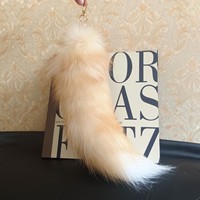 Porte-clés de voiture en vraie fourrure de renard, mignon, avec grande queue arc-en-ciel, simple, haut de gamme, en peluche, pour sac, modèle KK15, de Hebei