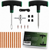 Kit de réparation de pneus, 22 pièces, avec 10 bouchons de réparation, outil de valve 4 voies, 4 noyaux de valve et 4 capuchons
