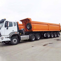Remolque Volquete de 3 Ejes y 60 Toneladas para Tractor, con Barra de Remolque de Elevación Frontal y Funciones Hidráulicas de Volteo