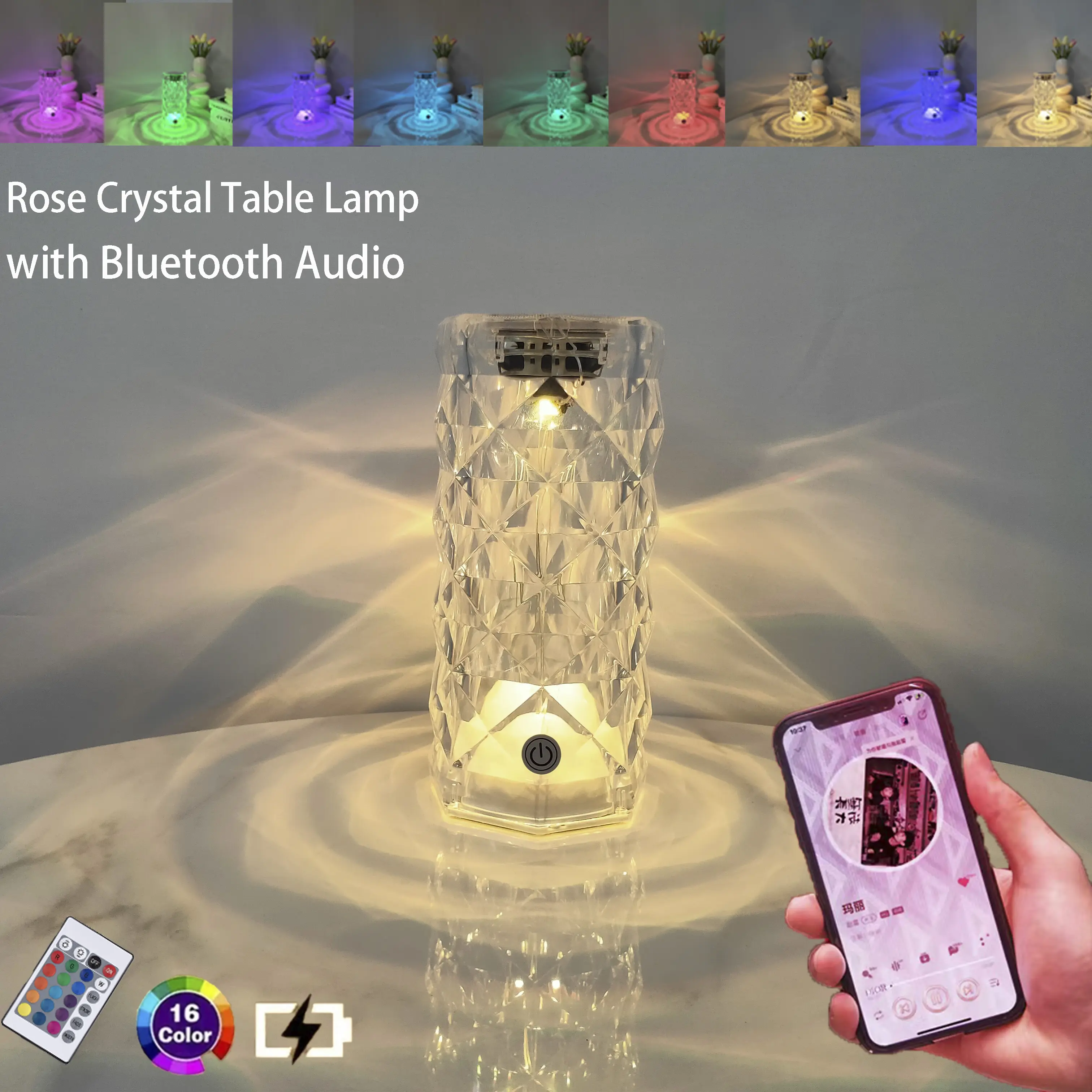 Crystal Table Lamp 16 Colors Night Light Bluetooth Speaker Touch Lamp Projector LED Atmosphere Room Light Decor Room Decoration
