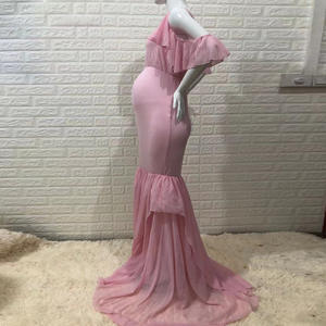 Nuevo estilo, Vestido de manga corta de encaje de maternidad, patrón de <span class=keywords><strong>sirena</strong></span>, tela de punto de talla grande para mujeres embarazadas, fotografía de verano - Product Image 4