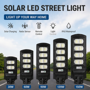 屋外ソーラー<span class=keywords><strong>LED</strong></span>街路灯IP65防水高ルーメンポールマウントABSリモコン付き30W-150Wリチウム電池ソーラーライト - Product Image 1