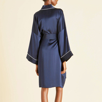 Couleur marine 16 19 22 Momme Robe Kimono en soie de luxe courte ouverte sur le devant avec ceinture 100% Mulberry Charmeuse Robe en soie avec ceinture