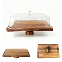 Support à gâteau en bois d'acacia avec couvercle - Plateau à gâteau rectangulaire, ensemble de présentation de desserts 2-en-1 et planche à charcuterie