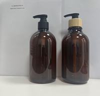 Botol pompa plastik Amber kustom grosir dengan kemasan kosmetik isi ulang Dispenser hitam atau bambu