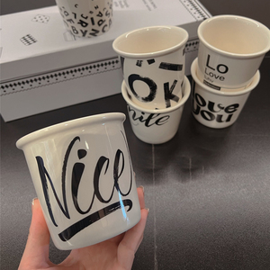 Custom No Handle Ceramic Mug Simple Letter Handheld Latte Coffee Cup for Cafe - Product Image 3