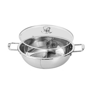Marmite à fondue chinoise multi-tailles (26-38 cm) en acier inoxydable 201 extra épais, double compartiment, compatible induction et gaz - Product Image 3