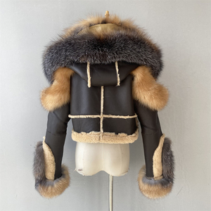 Jxwatcher <span class=keywords><strong>Cappotto</strong></span> Invernale Personalizzato con Collo in Vera Pelliccia di Volpe e Cappuccio in Vera Pelliccia di Pecora per Donne, Giacca in Vera Pelle di Pecora con Pelliccia - Product Image 5