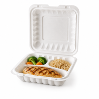 Contenants alimentaires jetables MFPP 9x9x3 pouces, 3 compartiments, 1200 ml, 40 oz, boîte bento carrée pour restaurant, à emporter, écologiques