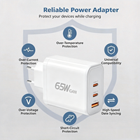 Adaptateur mural personnalisé avec logo, 65 W PD PPS USB-C, bloc de charge rapide GAN, chargeur rapide type C, câble et prise UK