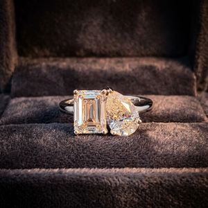 Toi Et Moi Dual <b>Stone</b> Diamond Engagement Ring with Emerald Cut & Pear Cut Stones – Modern Luxury Diamond Jewelry - Product Image 3