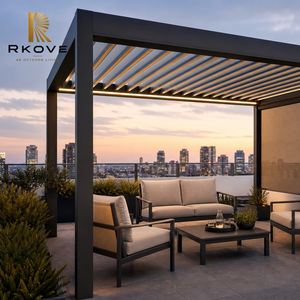 หลังคาเพอร์โกลารุ่น RKOVE RK-C2 ขนาดกะทัดรัด พร้อมม่าน ZIP และไฟ LED, หลังคาบานเกล็ดแบบตั้งอิสระขนาด 4x4 เมตร สำหรับโครงการตัวแทนจำหน่าย - Product Image 1
