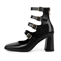Bottines Mary Jane personnalisées pour femmes en cuir verni à talon carré avec plusieurs sangles à boucles