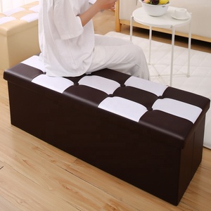 Tabouret de rangement pour vêtements de style européen tabouret pouf carré en lin avec banc de tabouret d'extrémité de lit de rangement - Product Image 1