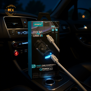 Chargeur de voiture double port Ansty CAR-015 30W à charge rapide avec câble C-Lightning et indicateur de charge LED bleu - Product Image 3