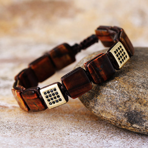 Men's Square Natural Zircon Beaded <b>Adjustable</b> <b>Bracelet</b> Lapis Lazuli Tiger's Eye Black Agate Geometric Design Gift Jewelry - Product Image 4